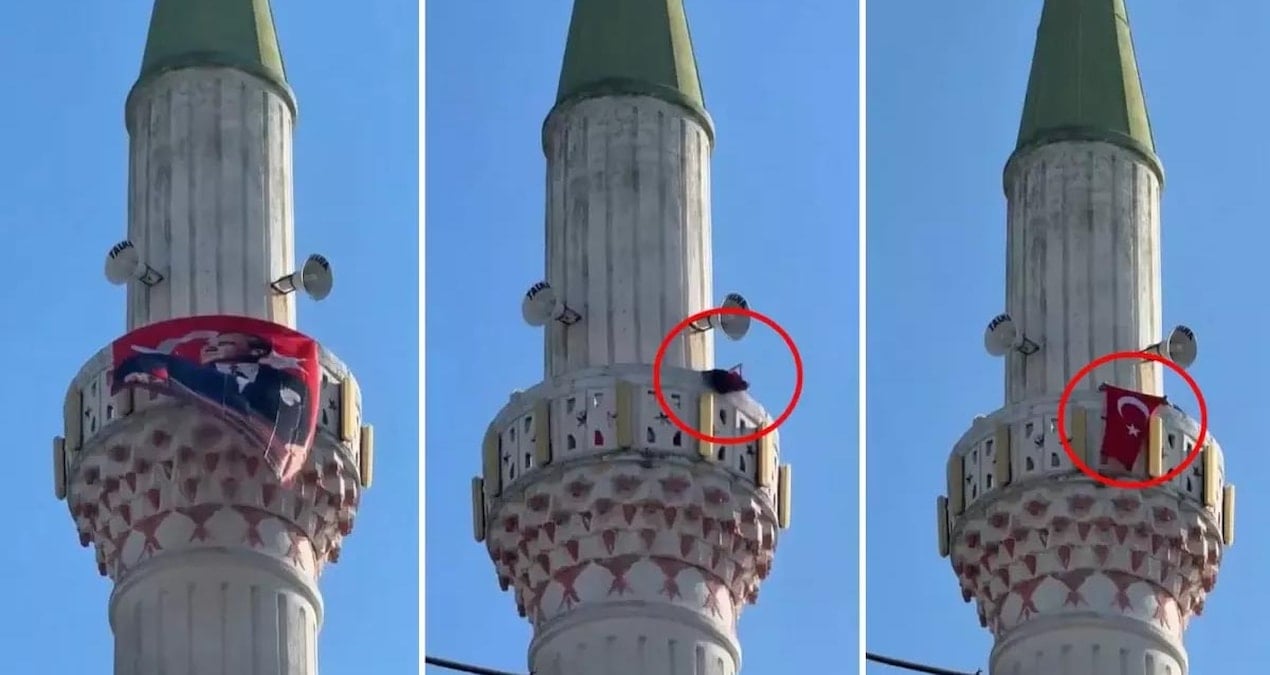 Şehit cenazesinde skandal! Bayrakta Atatürk var diye minareden kaldırdılar